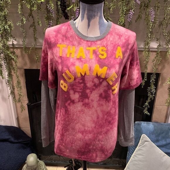 Urban Pipeline That's a Bummer pink bleached ringer tee with gray long sleeves L - Picture 1 of 8